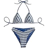WDIRARA Women's Halter Triangle Bikini Set Striped High Cut Swimsuit 2 Piece Bathing Suit