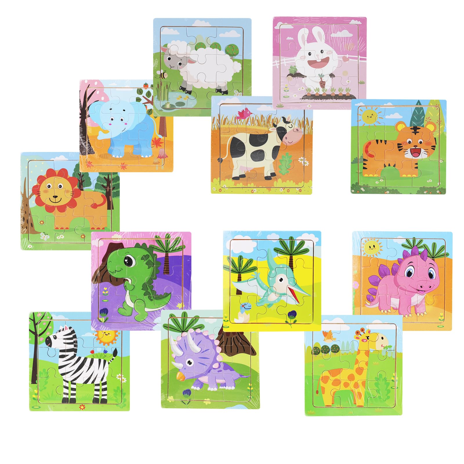 View 1 of 12 Pack 3.54" Mini Wooden Animal Jigsaw Puzzles for Kids 3 Years + Toddlers 9 Pieces Preschool Educational Puzzles Learning Travel Jigsaw Puzzle Toys Gift for Boys and Girls