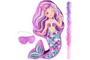 Suilung Mermaid Piñata Bundle 18.9 Inch Mermaid Party Supplies with Blindfold, Bat and Filler for Under the Sea Theme Birthday Party Carnival Activity Decorations