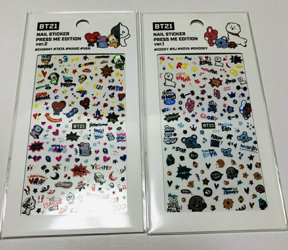 Amazon Bts Bt21 ラインフレンズ オリーブヤング 公式 グッズ ネイル ステッカー Press Me Ver 1 2 2枚セット 防弾少年団 バンタン シール アイドル 芸能人グッズ 通販