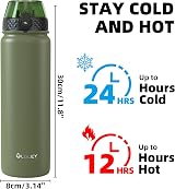 OLDLEY 1L Stainless Steel Water Bottle with Straw Lid Vacuum Insulated Olive view 4