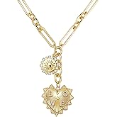 FANZE Charm Heart Necklace for Women,14K Gold Plated Sun Big Heart Rhinstone Pendant Necklace,Paperclip Chain Statement for Women Trendy