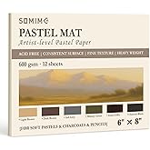 Somime 6x8 Sanded Pastel Paper Pad, 600gsm 12 Sheets of 6 Assorted Colors | Heavyweight Artist Drawing Paper Pad for Pencils and Soft Oil Charcoal Pastels