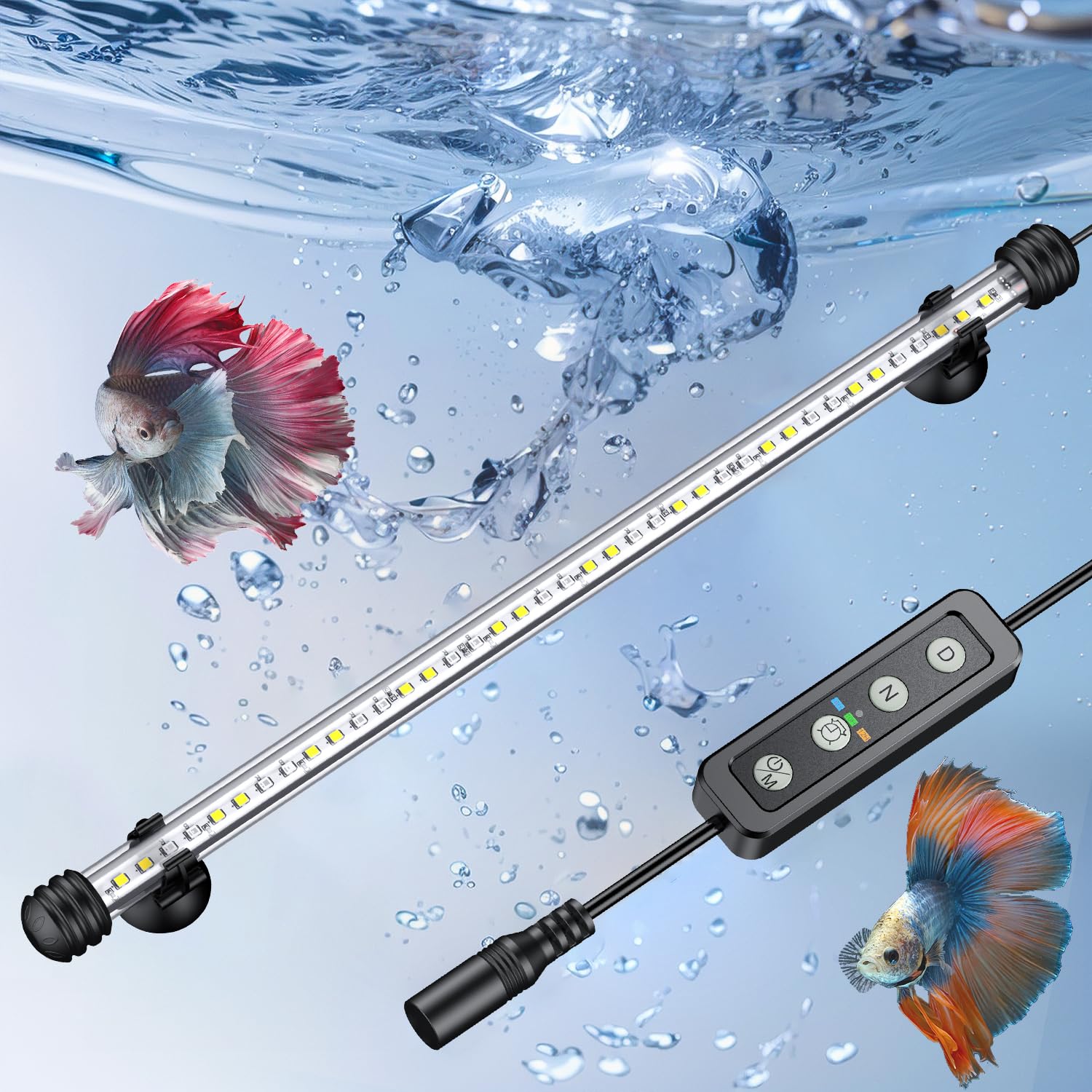 Pawfly 28 cm Submersible LED Aquarium Light Fish Tank Light with Full Spectrum IP68 Waterproof White Blue Red Lights with Daytime & Night Mode Timer Auto On/Off and Adjustable Brightness