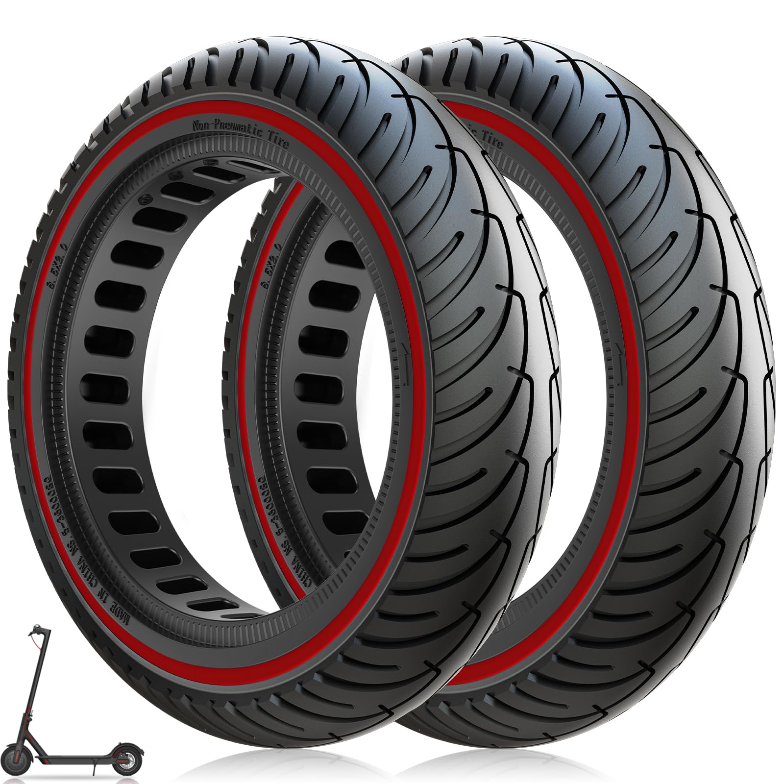 Amitor 8.5 Inch Electric Scooter Solid Tyres, 50/75-6.1 Scooter Tyre Solid for Xiaomi M365 Pro 2 1S Mi3, Anti-Slip & Puncture-Proof, Abrasion-Resistant & Maintenance-Free, Slot 34-36 Universal, 2PCS