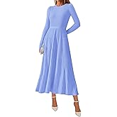 KIRUNDO Women Sweater Dress Holiday Ribbed Knit Long Sleeve Slimming Maxi Dress Fall Pleated Elegant A Line Winter Dresses