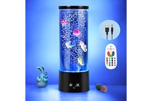 PINPON Bubble Aquarium Lamp Dual Power USB/Battery (NOT Included) Color Changing Fish Tank with Remote, 4 Lighting Modes, Artificial Bubbler Mood Light for Home Decor, Relaxation & Kids