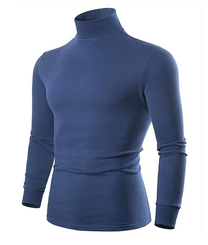 Navy Blue Mock Turtleneck Men Slim Fit Long Sleeve Mock Turtleneck
