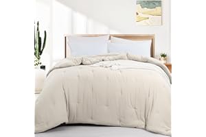HOMBYS 100% Cotton Muslin Comforter Oversized King 120x120, Lightweight and Breathable Down Alternative Comforter,Soft Gauze Summer Bed Comforter, Beige Reversible Fluffy Duvet Insert