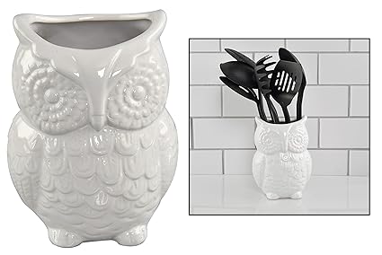 Buy Home X Large Owl Design Ceramic Cooking Utensil Holder Kitchen Decor For Cooking Accessories Ceramic Utensil Holder Multipurpose White 7 H X 4 D Online At Low Prices In India Amazon In