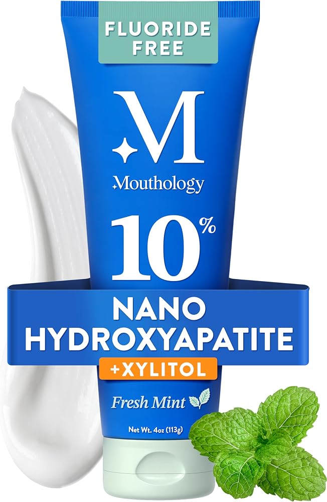 Mouthology 10% Nano Hydroxyapatite Toothpaste Fluoride Free, Whitening*, Rod Shaped nHA, Xylitol Toothpaste for Adults, Ename