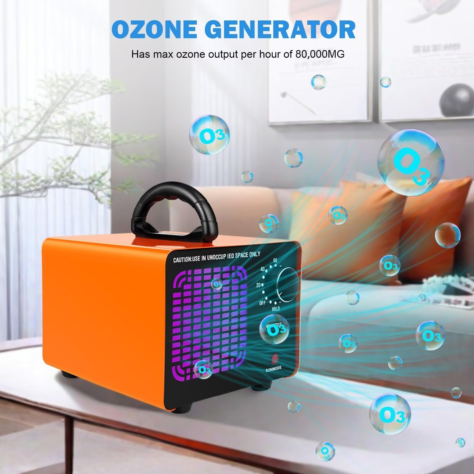 Ozone Generator 80,000mg/h, Ozone Machine Odor Removal Ozone Odor Eliminator Ozonator Air Ionizer Deodorizer for Home/Car/Smoke/Pet Odor