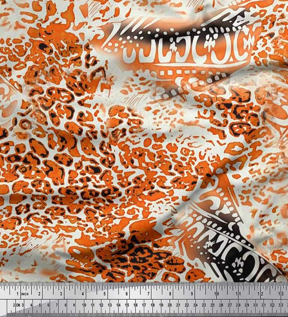 Soimoi Orange Viskose Chiffon Stoff Leopard Tierhaut Stoff drucken 1