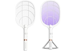 YsChois Electric Fly Swatter Racket, Rechargeable Fly Zapper - 4000 Volt, Exclusive 2-in-1 Bug Zapper Racket - USB Charging, 1800mAh Li-Battery, Indoor & Outdoor Use, White, 2 Packs