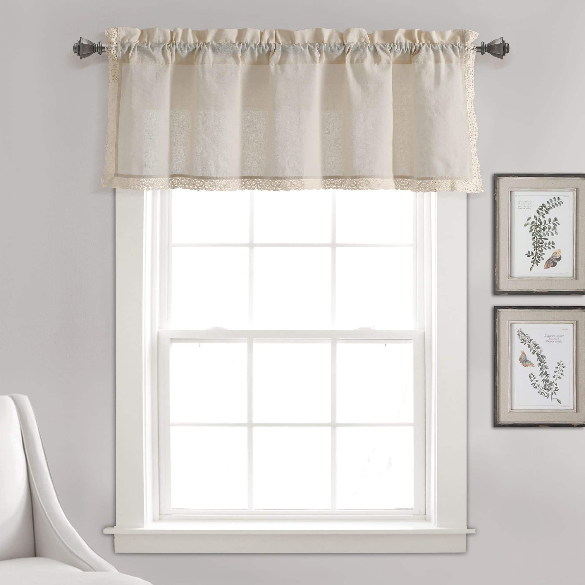 Lush Decor Rosalie Farmhouse Valance Rustic Style for Living, Dining Room Bedroom, 54" W x 18" L, Ivory
