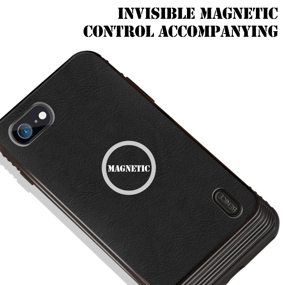 iPhone 7/8 case, MagicSky Ultra Slim Premium PU Leather Shock-absorbing Protective Bumper Case Cover with Built-in Nickel Metal Plate work with Universal Magnetic Phone Car Mount Holder - Black