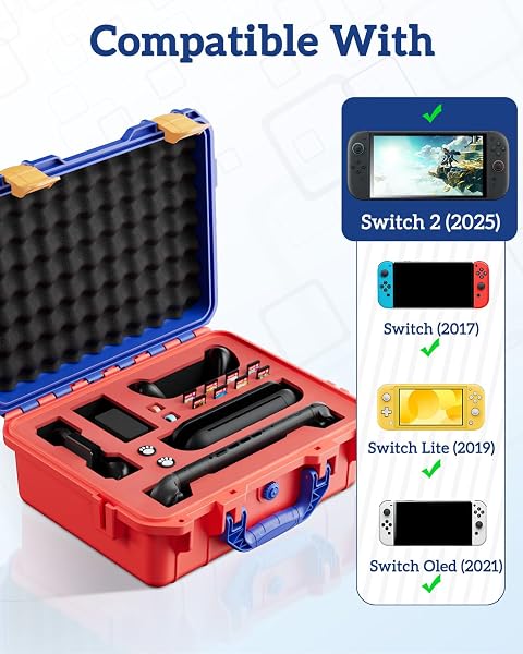 TANREGINAL HARD CARRYING CASE FOR NINTENDOO SWITCH 2 , PORTABLE SWITCH 2 PROTECTIVE CASE FOR NINTENDOO SWITCH 2 CONSOLE AND ACCESSORIES —「ALL IN ONE PLACE，CLASSIC RED-BLUE，COMPACT INTERNAL STRUCTURE」