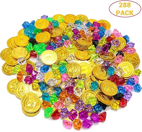 Hihey Caccia Al Tesoro D Oro 320 Pezzi Monete D Oro Del Giocattolo Del Tesoro Pirata E Set Di Pietre Preziose Pirata Tesori Per Le Feste Dei Pirati 160 Monete 10 Strass Amazon It