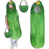 Retisee 2 Pcs Pickle Halloween Costume Green Cucumber Jumpsuit Costume Giant Vegetable Tunic Costume with Pickle Tote Bag for Gift Men Women Trick or Treating, One Size