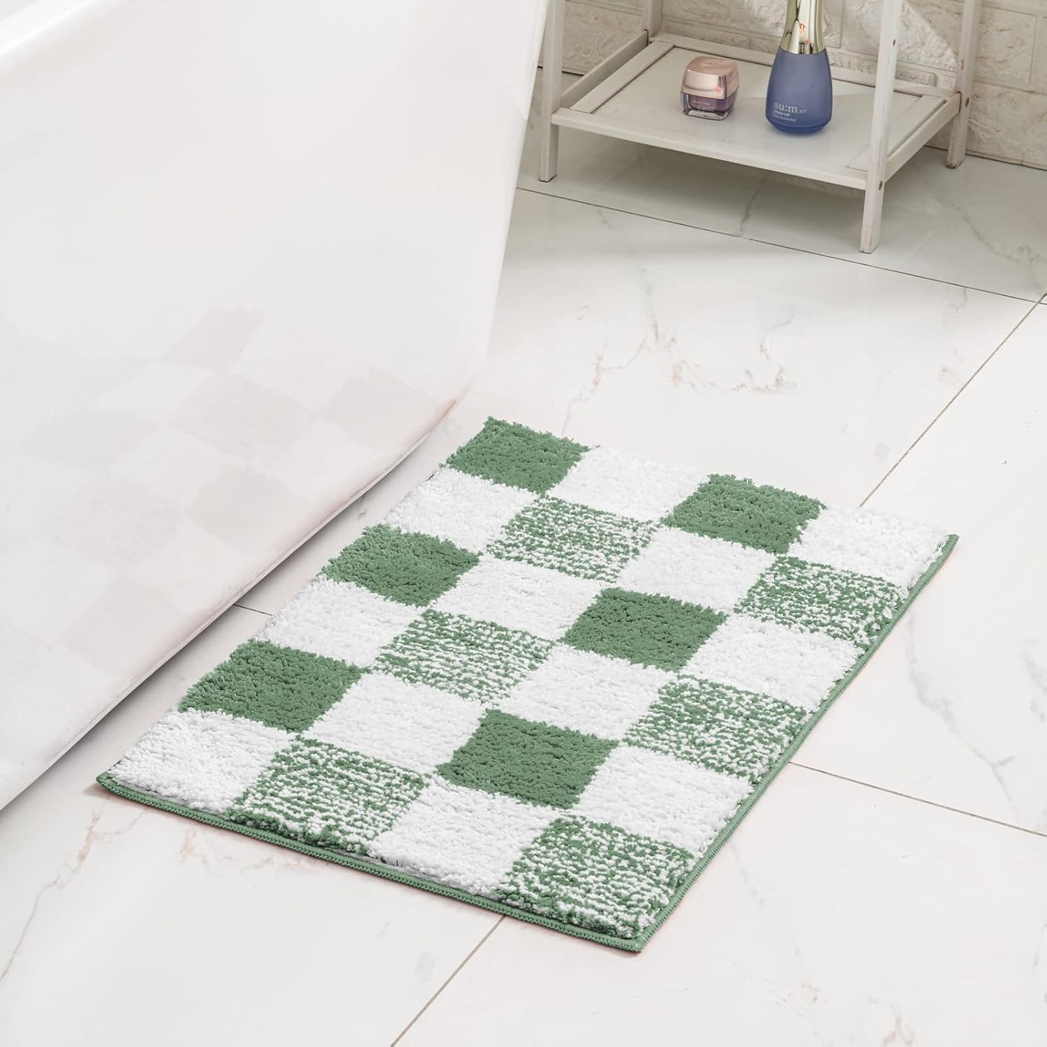 Rugs, Pads & Protectors - CozeCube Checkered Bath mats for Bathroom Non Slip, Fluffy Absorbent Microfiber Bath mat Washable, Aesthetic Bathroom Rugs, Cute Bath mat for Shower Sink, Sage Green, 24