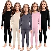 Silkfly 5 Set Girls Thermal Underwear Set Fleece Lined Long Winter Underwear Kids Base Layer Thermal Top Bottom Warm