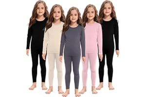 Silkfly 5 Set Girls Thermal Underwear Set Fleece Lined Long Winter Underwear Kids Base Layer Thermal Top Bottom Warm