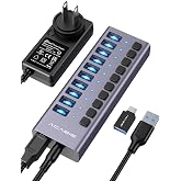 ACASIS Powered 10 Ports USB 3.2 Hub, 10Gbps Data Transfer, 48W Adapter | Individual On/Off Switch for Each Port &bull; Aluminum Housing &bull; Better Heat Dissipation &bull; Plug &amp; Play