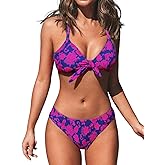 CUPSHE Women's Two Piece Bikini Set Floral Print Knot Bunny Tie