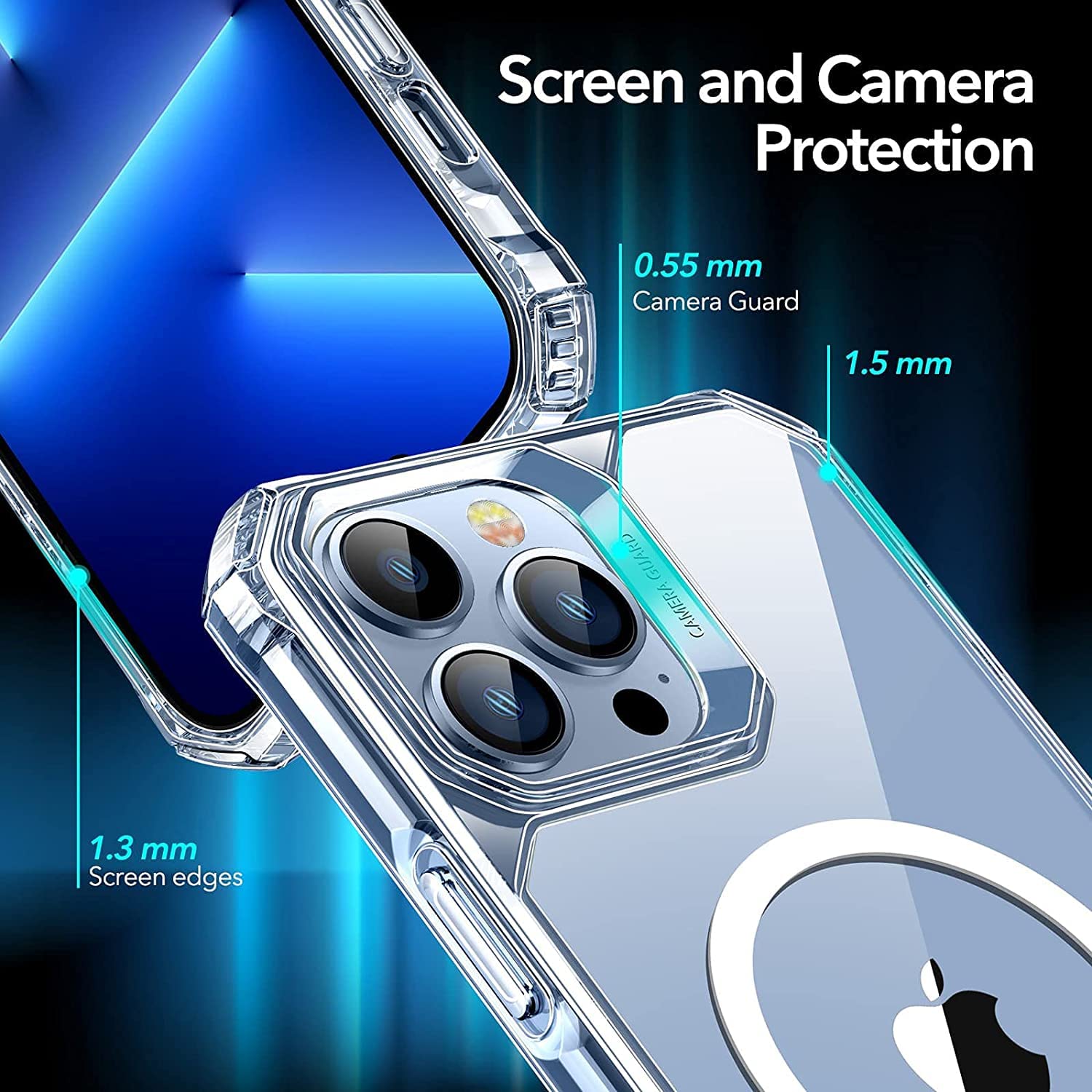 ESR Air Armor Magnetic Case with HaloLock for iPhone 13 Pro | Compatible with MagSafe | Military-Grade Protection | Yellowing-Resistant Hard Back | Shock-Absorbing Corners | Clear
