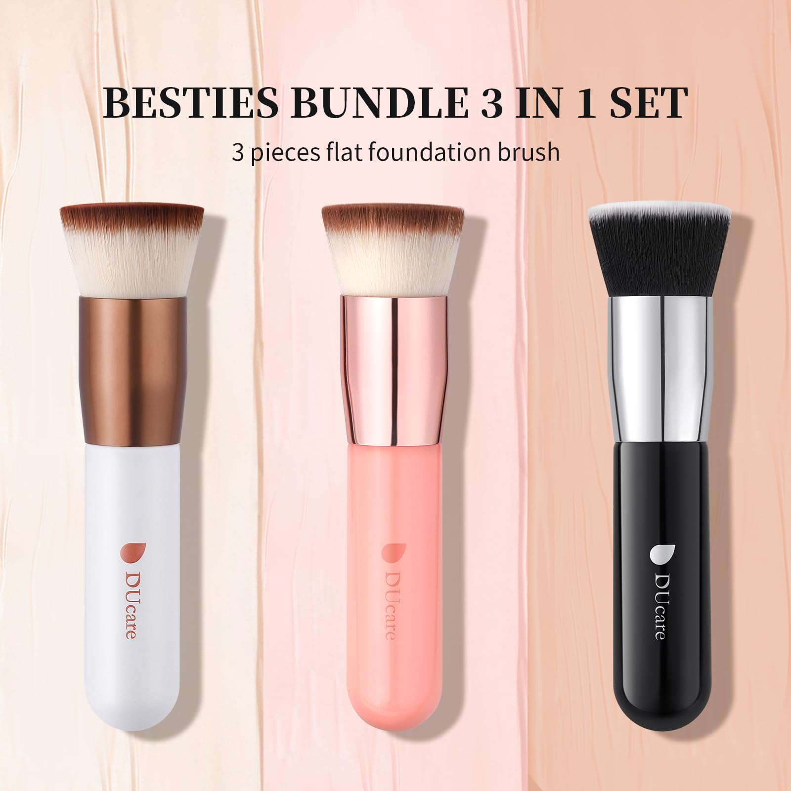 Foundation Brush 3pcs DUcare Flat Top Kabuki Brush Synthetic Professional Makeup Brushes Liquid Blending Mineral Powder Buffing Stippling