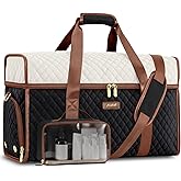 Weekender Travel Duffle Bag for Women: Overnight Bags with Shoe Compartment Carry on Bags for Airplanes with Toiletry Bag Weekend Yoga Gym Bag with Wet Pocket Black White Brown