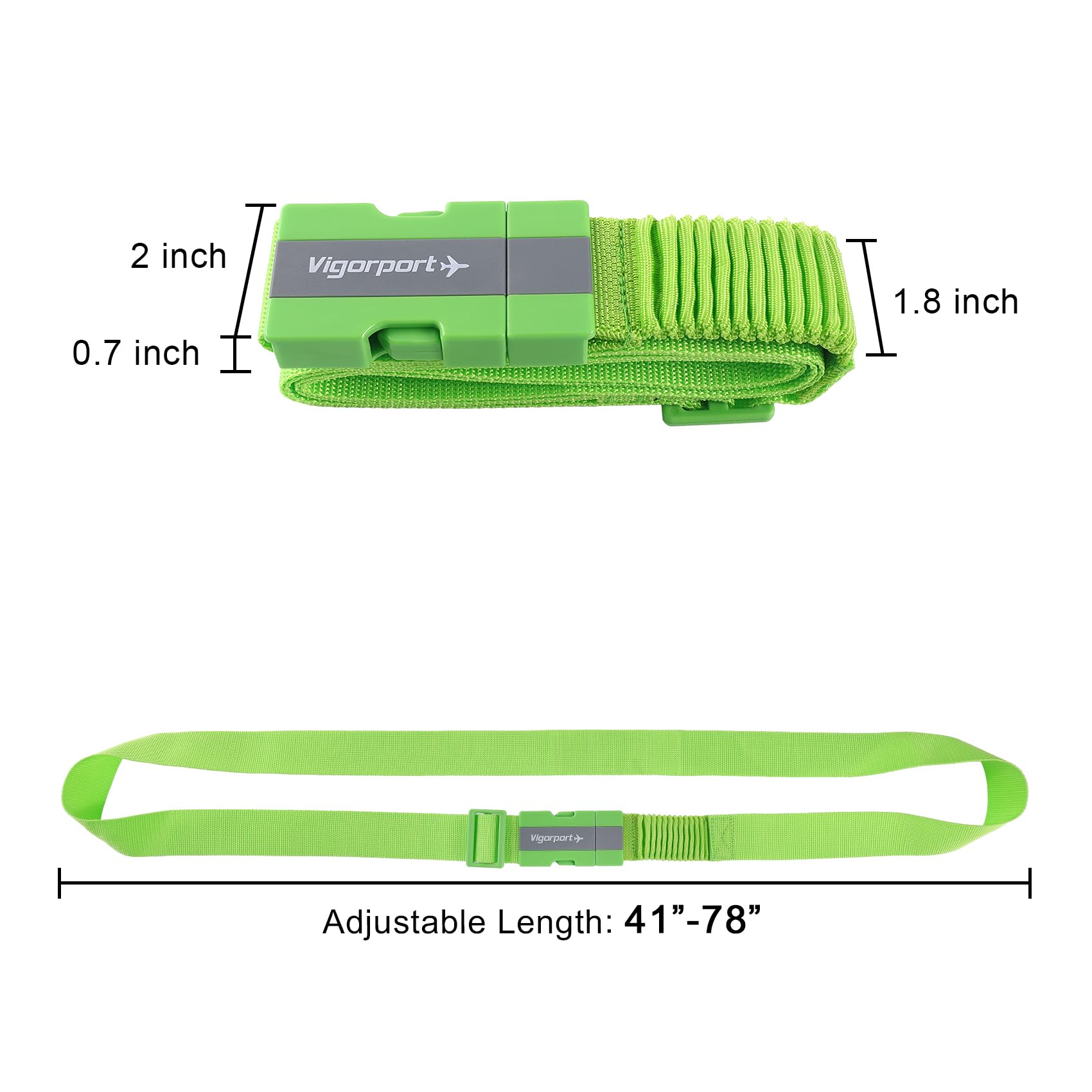 Vigorport Luggage Straps with Stretch Part, Green Suitcase Belt TSA Approved with Adjustable Quick-Release Buckle to Keep Your Suitcase Secure While Traveling