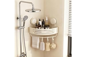 Structoline No-Drilling Corner Suction Cup Shower Caddy(1-Pack Cream White),Rust-Proof and Durable Bathroom Organizer with To