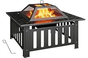 Outsunny 26" Outdoor Fire Pit with Fire Poker, Steel Square Wood Burning Firepit with Mesh Lid, Firepits for Patio Backyard B