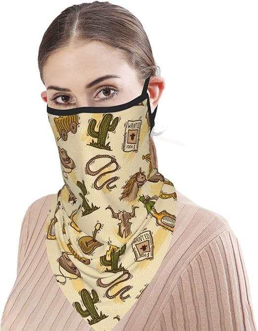 Cowboy Seamless Bandana Face Mask with Ear Loops Neck Gaiter for Women