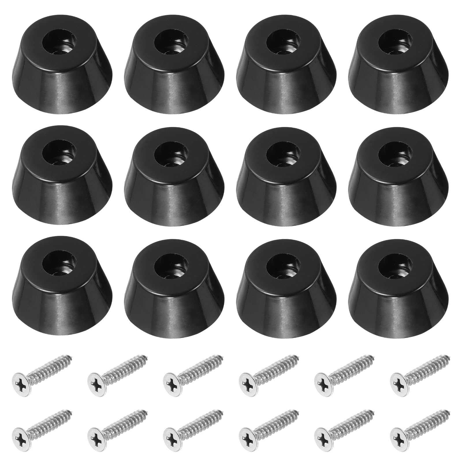 PATIKIL Cutting Board Feet,12 Pieces Non Slip Rubber Feet Bumpers with 304 Stainless Steel Screws for Cutting Board Furniture Chairs Desks 1.14"Wx0.59"H, Black