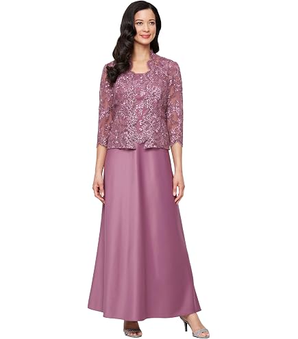 S.L. Fashions Women's Long Sequin Lace Fit and Flare Mother of The Bride Dress with Jacket (Petite & Regular Sizes), Champagne, 6 : Clothing, Shoes & Jewelry