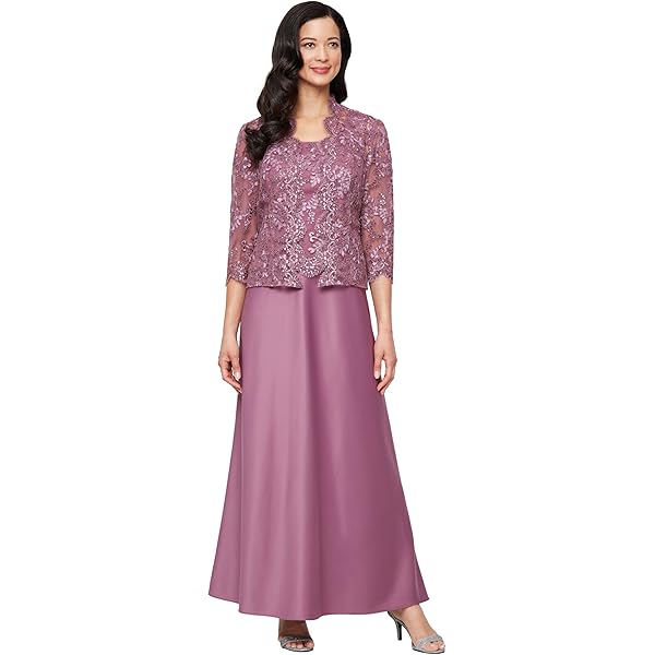Amazon.com: Alex Evenings Women's Long Mother of The Bride Sequin Lace Jacket  Dress with Illusion Sleeves (Petite and Regular Sizes), Buff, 6 : Clothing,  Shoes & Jewelry