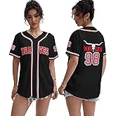 Women 98 Baseball Jersey Country Music Graphic Shirt Cow Bull Skull Tshirt Button Down Vintage Fan Tee Tops