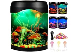 TOYCOL Jellyfish Lamp, LED Jellyfish Lava Lamp Aquarium Lifelike Desk Mood Lights,Electric Jellyfish Tank with Color Changing and 3 Fake Glowing Jelly fish for Home Office Desktop Decor, Gifts for Kids Adult
