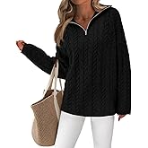 PRETTYGARDEN Womens Spring Sweaters 2026 Long Sleeve Quarter Zip Pullover Sweater Casual Loose V Neck Cable Knit Jumper Tops
