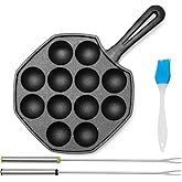 Anxingo Cast Iron Takoyaki Pan - 12 Hole Heavy Duty Square Cooking Plate Octopus Ball Maker 1.5" Half Sphere Takoyaki Maker for Baking Cooking