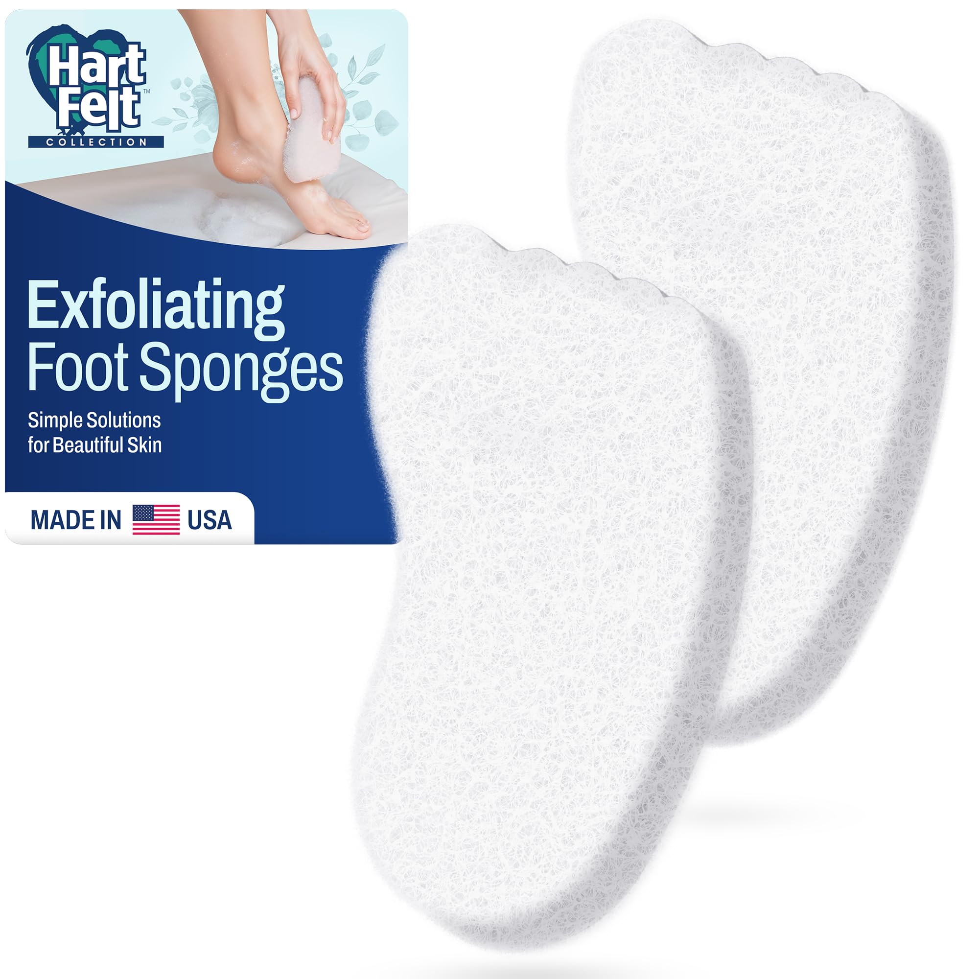 HartFelt Foot Scrub, Foot Sponge Exfoliator Skin Care Sponges for Men and Women, Made in USA, Callus and Dead Skin Remover for Heel, Toes, and Entire Foot, Skin Care Tools for Feet, 2 Count, White