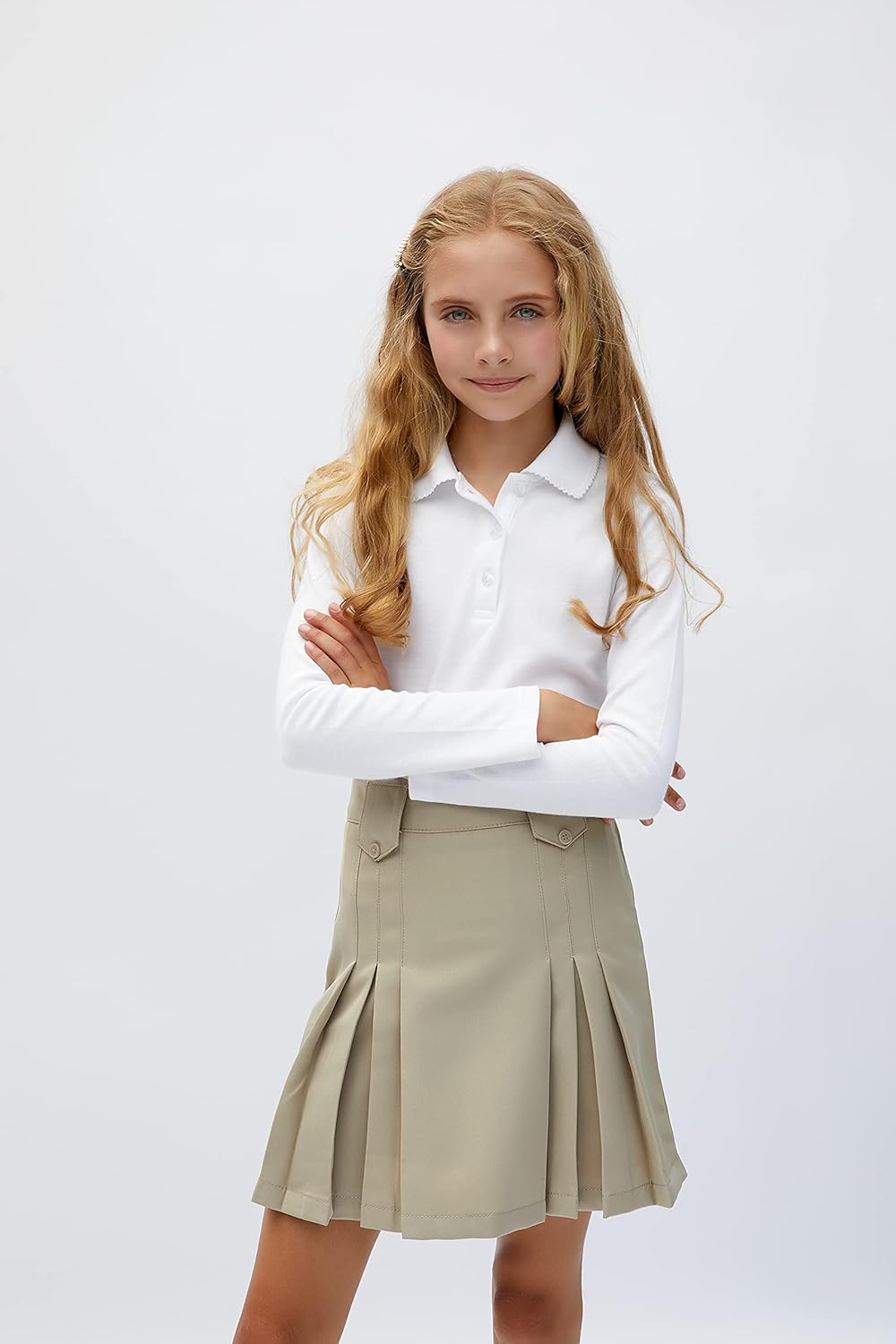 French Toast Girls' Long Sleeve Interlock Polo with Picot Collar: Clothing