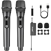 Aveek Wireless Karaoke Microphone, Rechargeable Handheld Mic with Receiver for Powered Speakers and Amplifiers, Karaoke Microphone Set for Singing, Weddings, DJ, Parties (2 Pack)