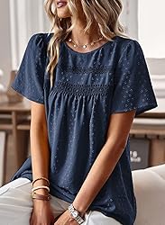Falechay Navy Blue Tops for Women Short Sleeve