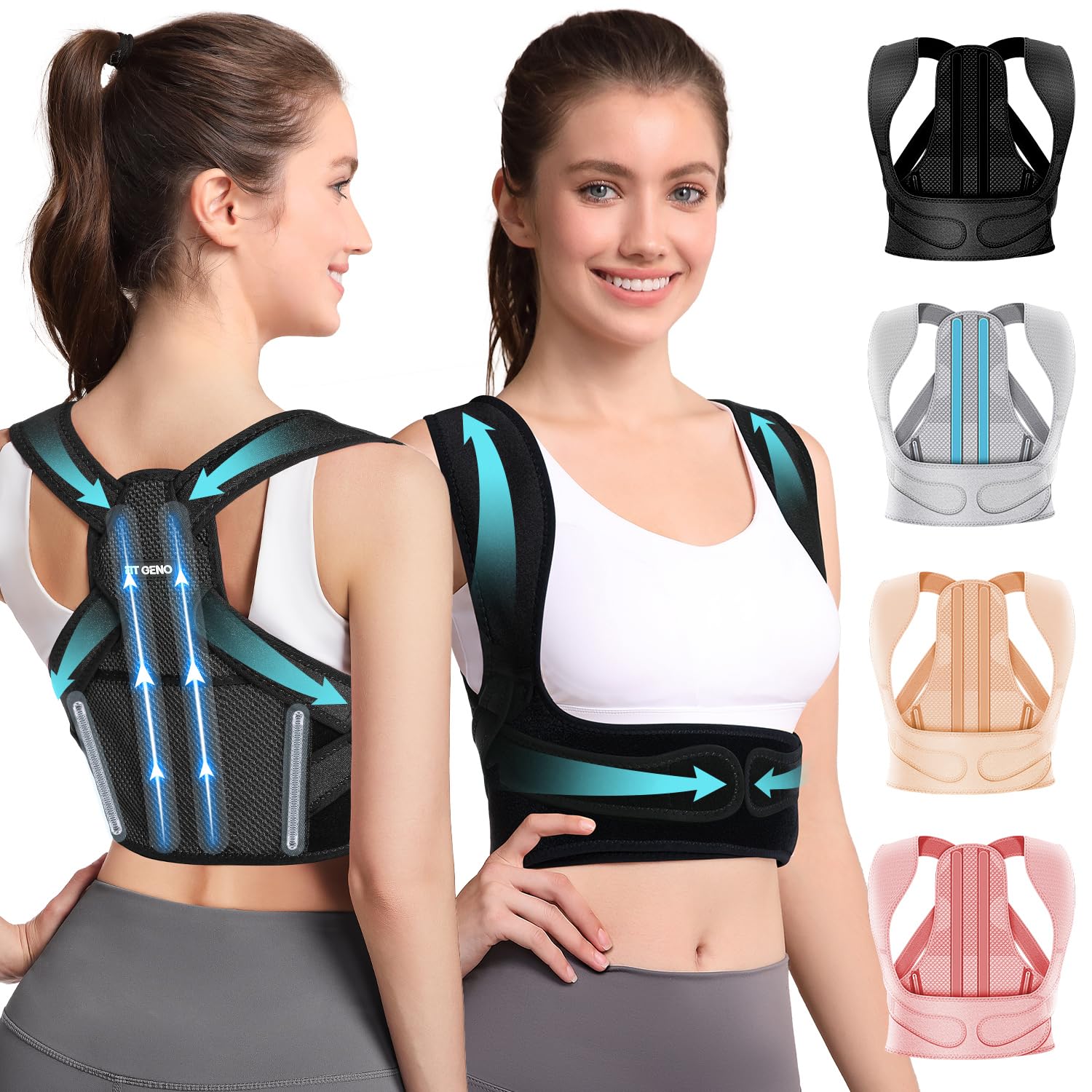 Photo 1 of Fit Geno Posture Corrector for Women & Men: Adjustable Lightweight Upper Back Brace for Neck Shoulder & Upper Back Pain Relief - Improve Posture Correct Hunchback Slouching Invisible Under Clothes (M/L Under Bust 35" - 49")