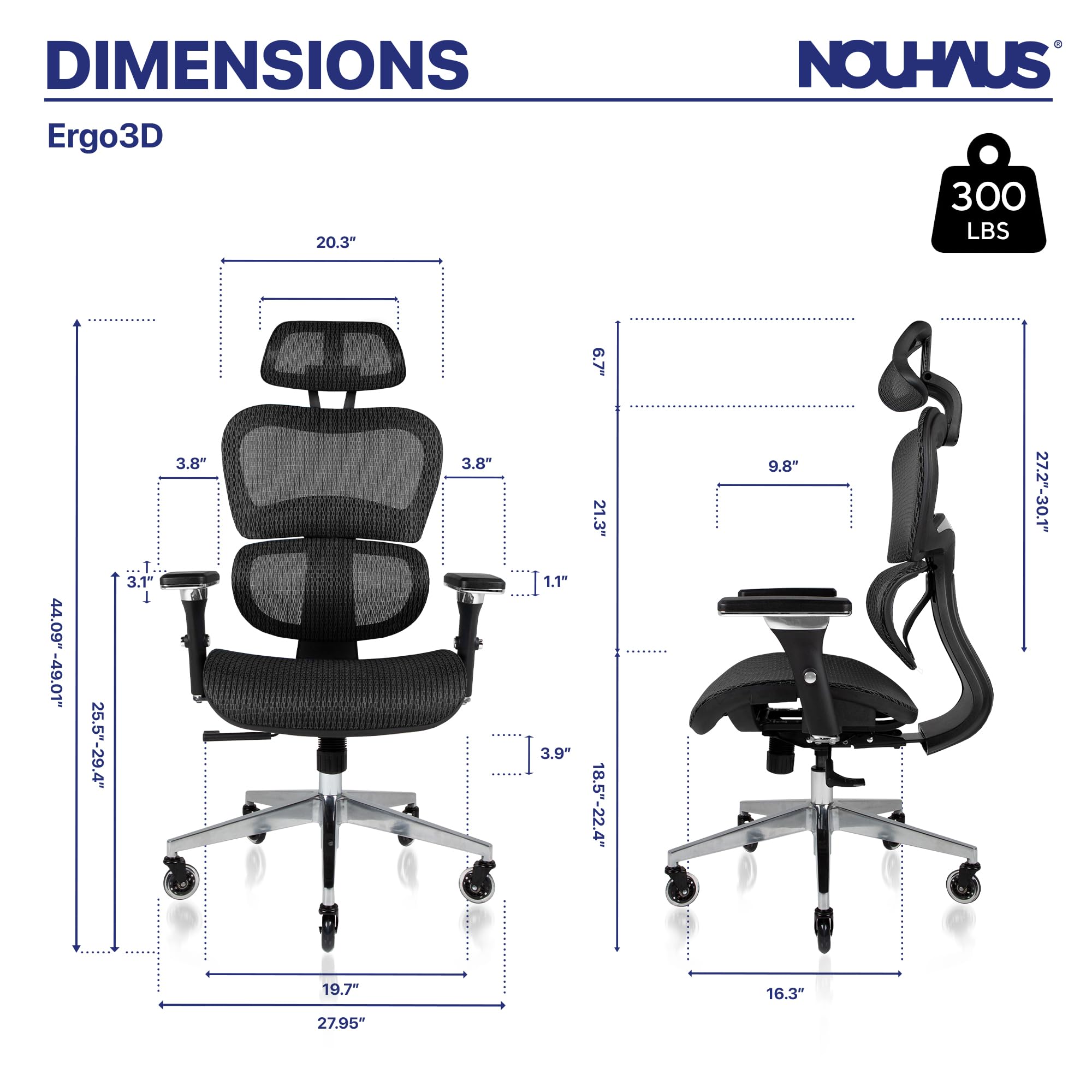 Nouhaus Ergo3D Ergonomic Office Chair Lumbar Support Mesh Office Chair