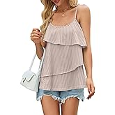 Quatrefox Womens Tank Tops Striped Camisole Ruffle Trendy Summer Off Shoulder Cami Tops 2025 Fashion Beach Vacation Clothes