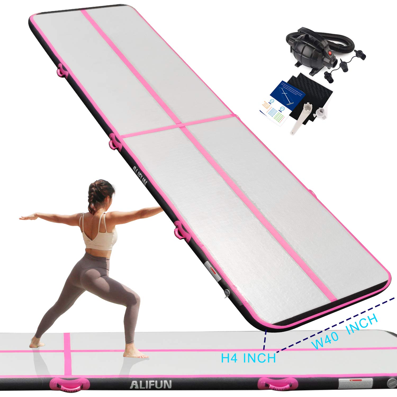 inflatable gymnastics air track tumbling mat 10ft/13ft/16ft for toddler/adults, gym air floor yoga mat for outdoor sports/training/cheerleading/beach/park